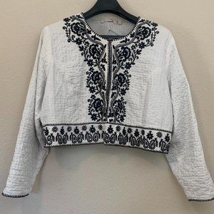 Soft Surroundings 3X Jacket Short Bolero Blazer White Embroidered Hook Closure